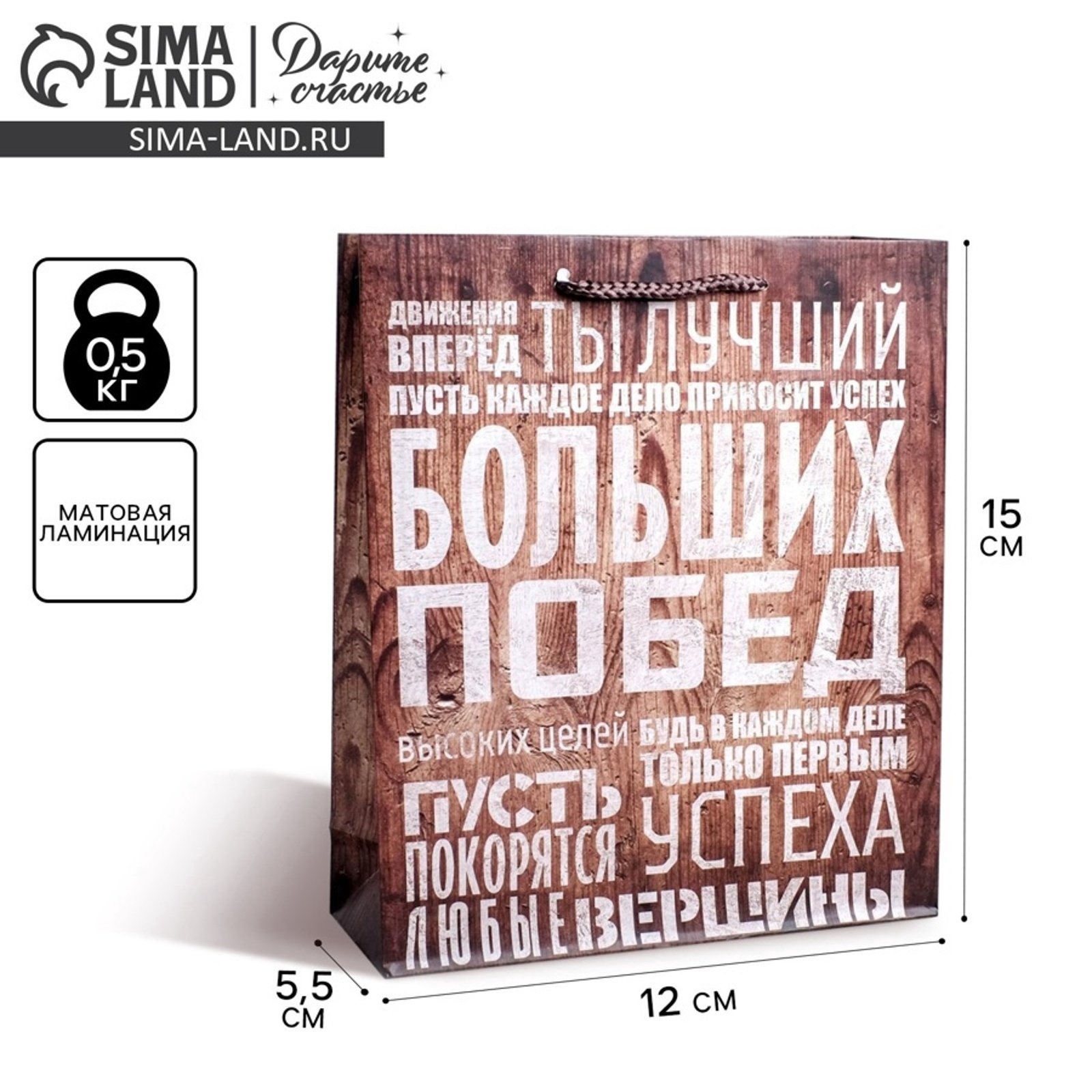 Пакет подарочный ламинированный «Больших побед», S 12×15×5.5 см