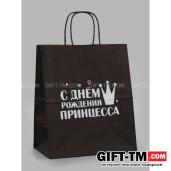 Пакет подарочный «С днем рождения принцесса» 24×14×28 см крафт