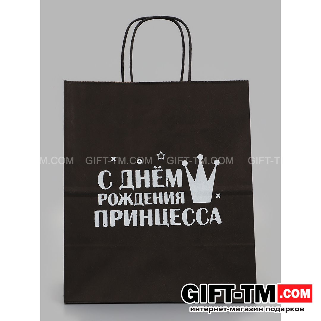 Пакет подарочный «С днем рождения принцесса» 24×14×28 см крафт