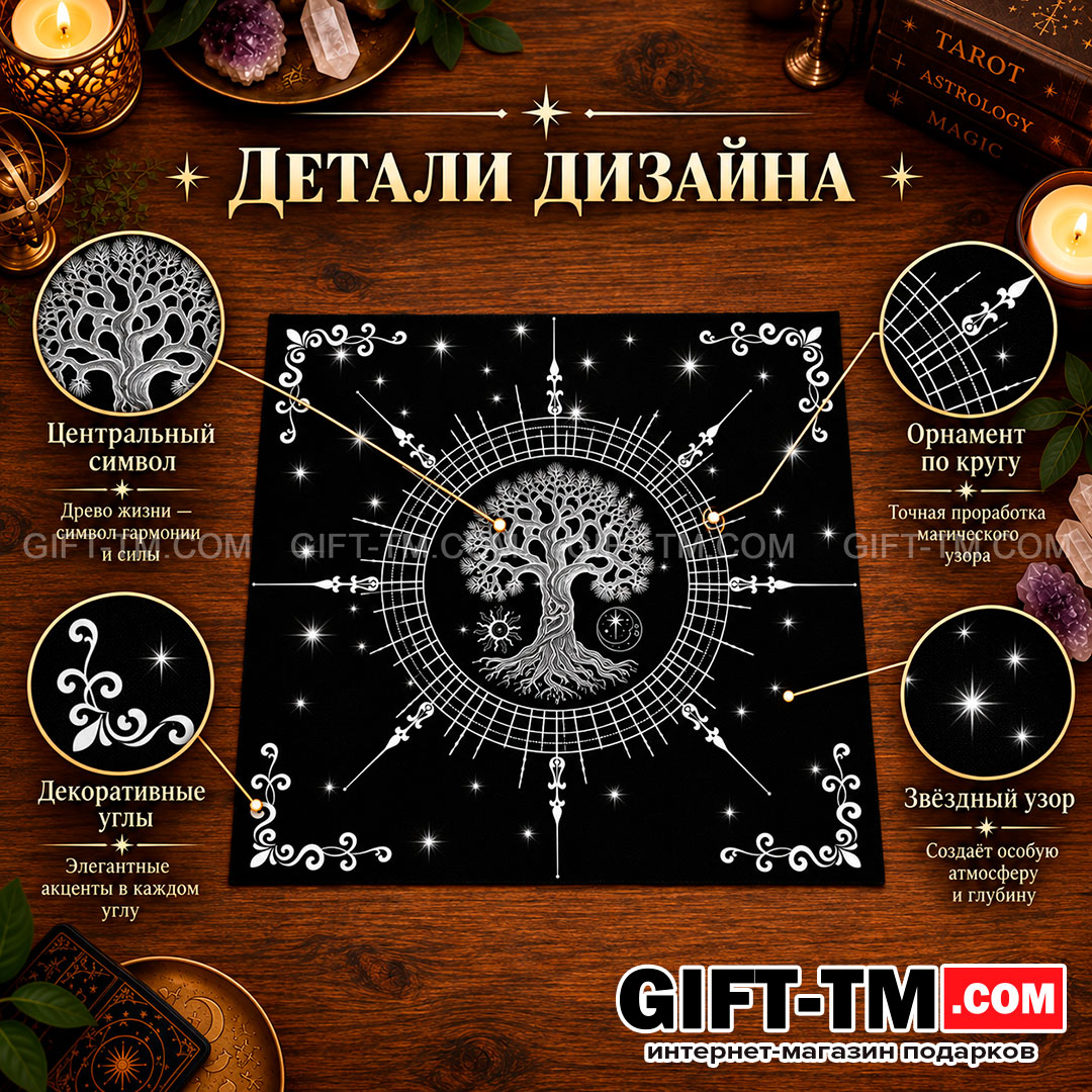 Коврик для карт Таро «Древо жизни» 50×50 см