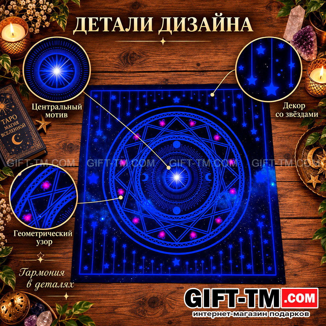 Коврик для карт Таро «Звёздный круг» 75×75 см