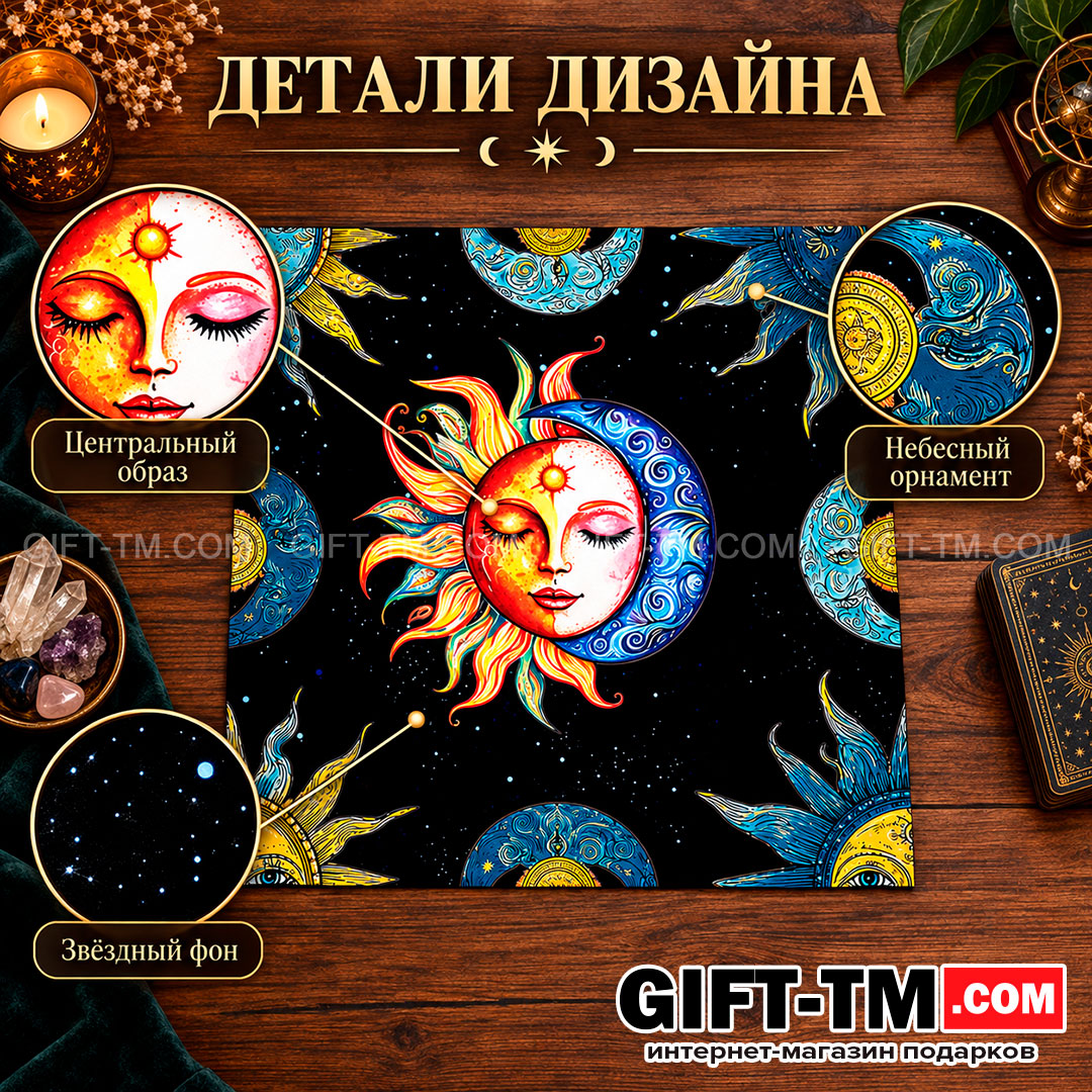 Коврик для карт Таро «Солнце и Луна» 50×50 см