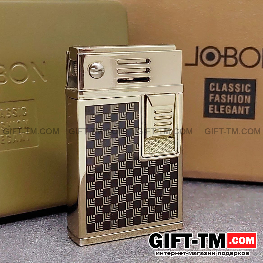 Зажигалка Jobon бензиновая, золото, клетка