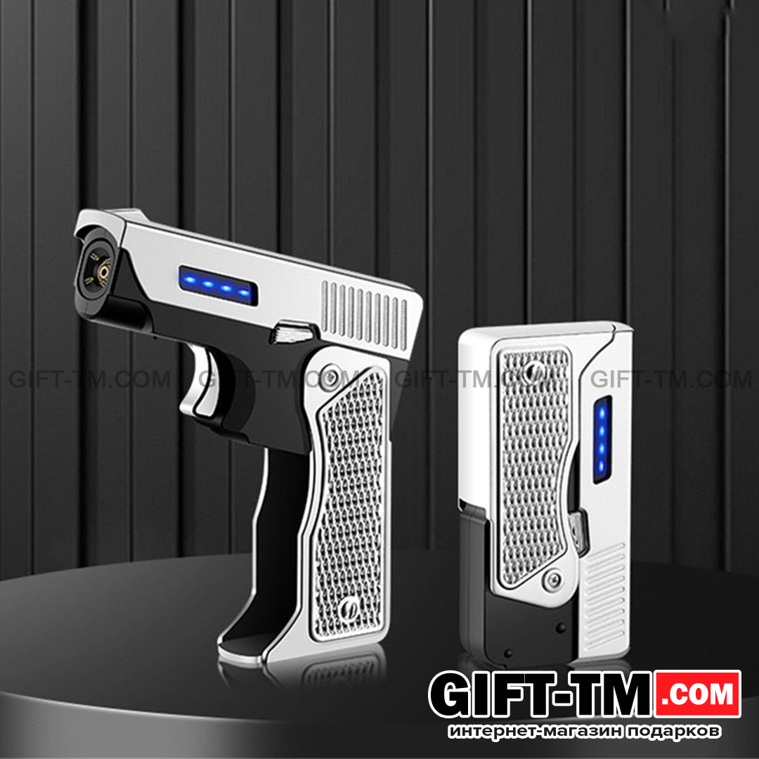 Зажигалка «Пистолет» USB и газовая, черный стальной