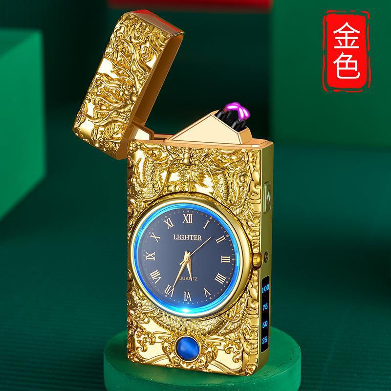 Зажигалка «GOLD» USB, с часами и фонариком