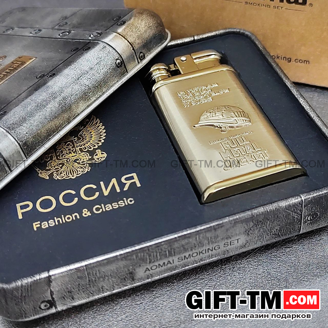 Зажигалка «Aomai», газовая, золото глянец, ветрозащитная, в металлической подарочной коробке
