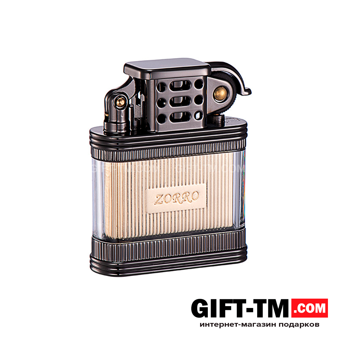 sn01033_3 Зажигалка бензиновая «Zorro», черный лед, подарочный набор — изображение 3