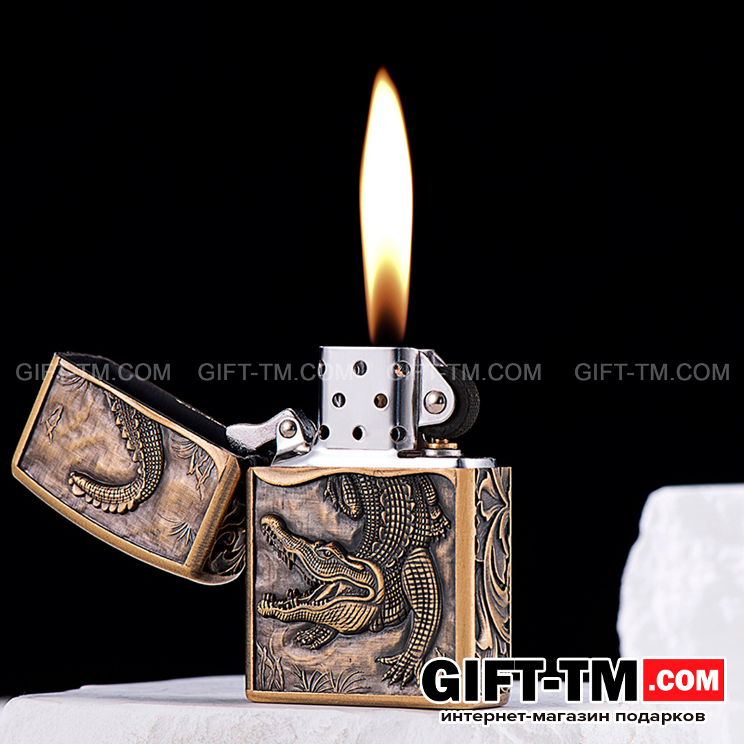 sn01045 Зажигалка бензиновая Zorro «Крокодил» бронза — изображение 1