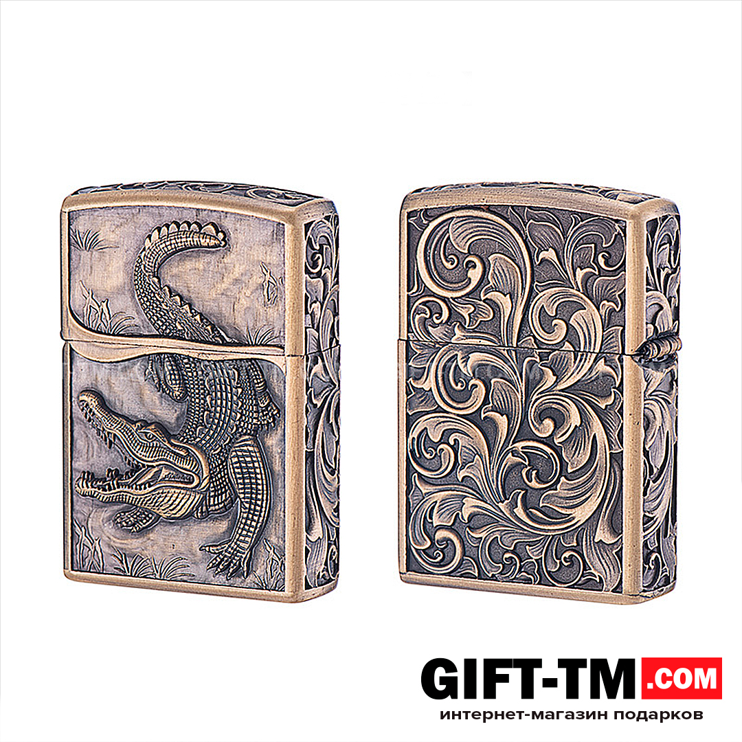 sn01045_1 Зажигалка бензиновая Zorro «Крокодил» бронза — изображение 2