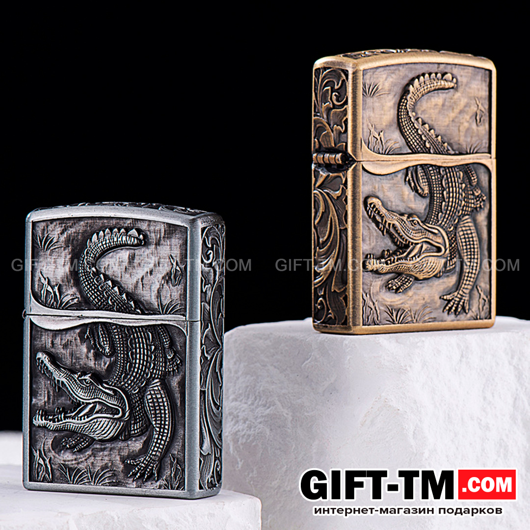 sn01045_4 Зажигалка бензиновая Zorro «Крокодил» бронза — изображение 5