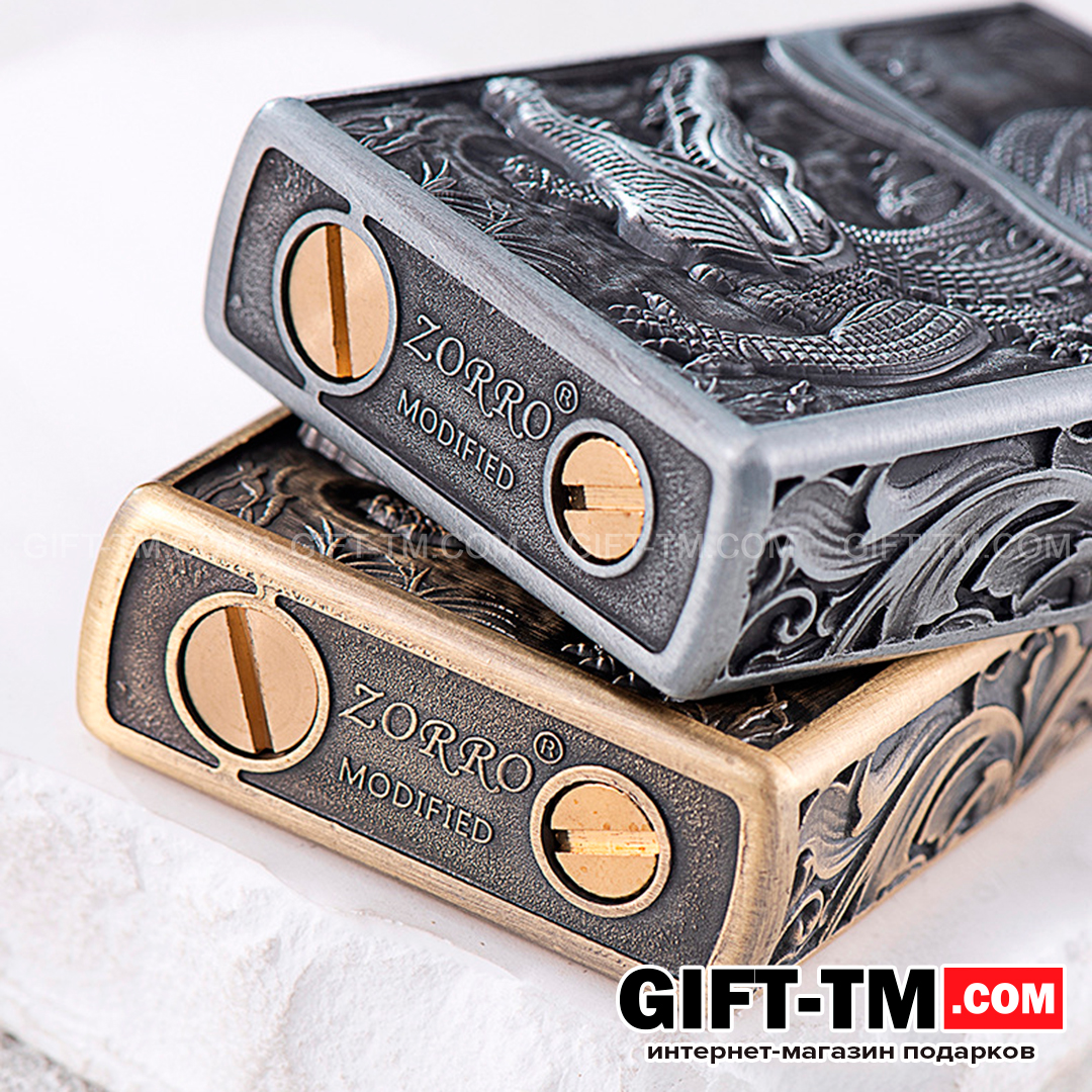 sn01045_6 Зажигалка бензиновая Zorro «Крокодил» бронза — изображение 7