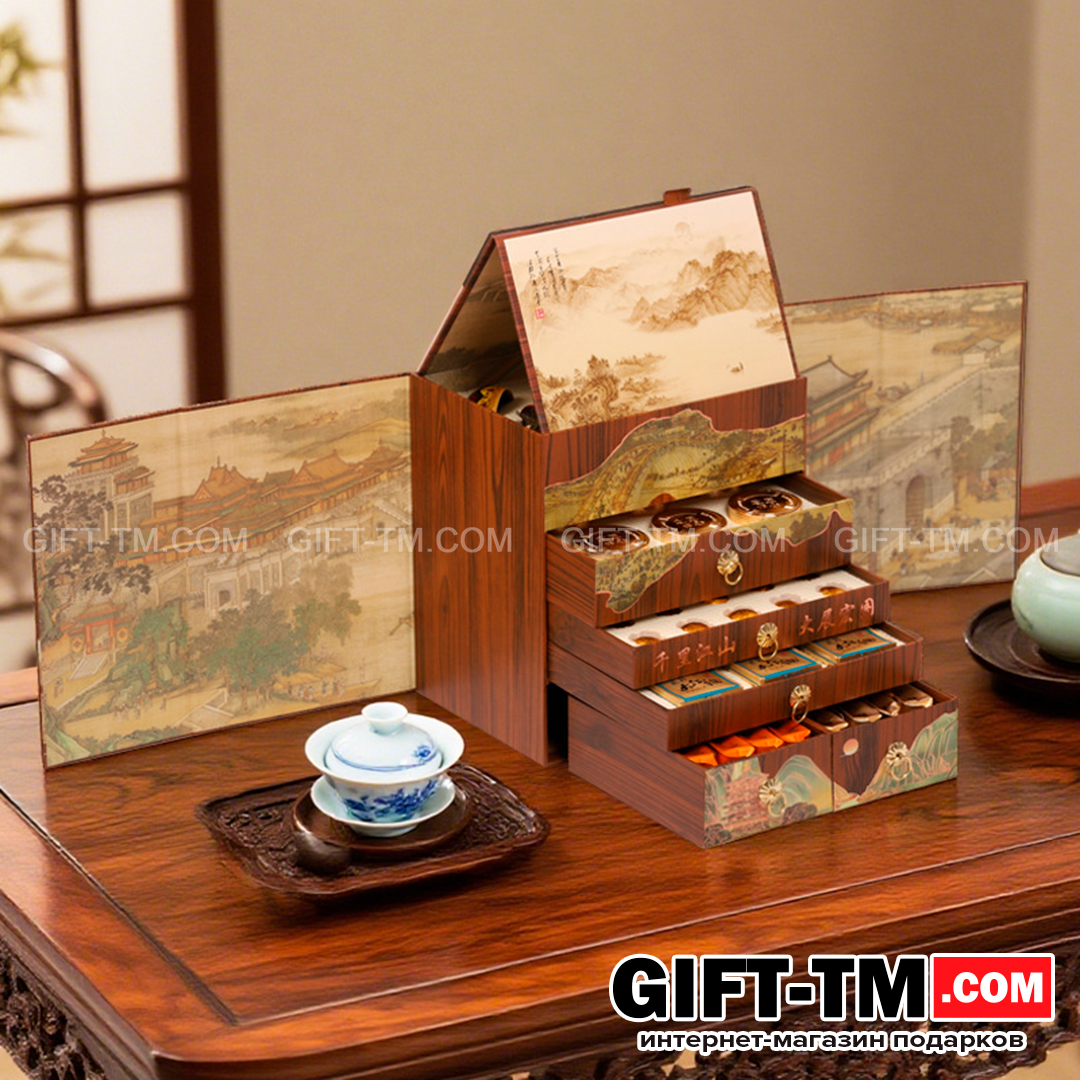 sn01068_8 Набор элитного китайского чая «Сундук богатства» + чайный сервиз — изображение 2