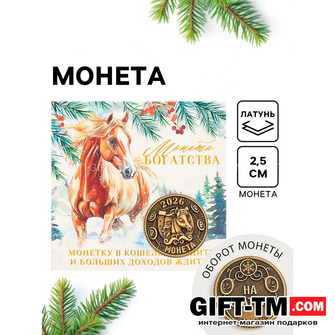 sn01090 Монета новогодняя сувенирная «Богатства», латунь, диам 2.5 см — изображение 1