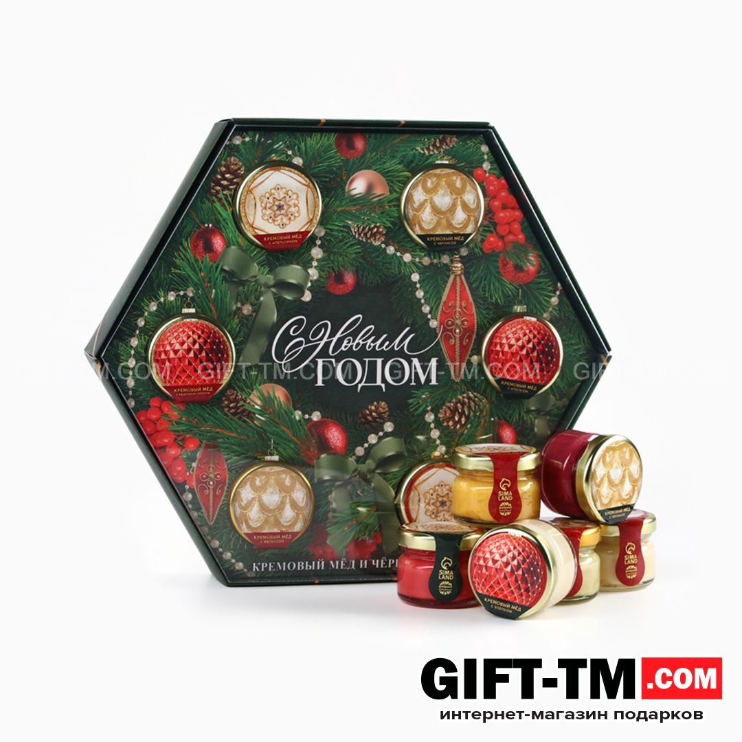 sn01134_1 Подарочный набор «С новым годом!»: чай чёрный, крем-мёд 6 шт. — изображение 2