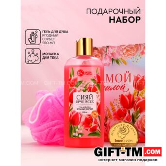 Подарочный набор косметики «Самой милой», гель для душа и мочалка для тела
