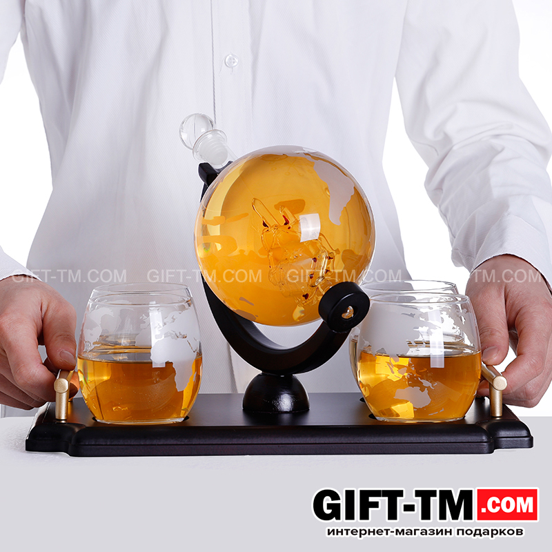 sn01256_3 Набор для напитков «Глобус» + 4 бокала на деревянном подносе — изображение 5