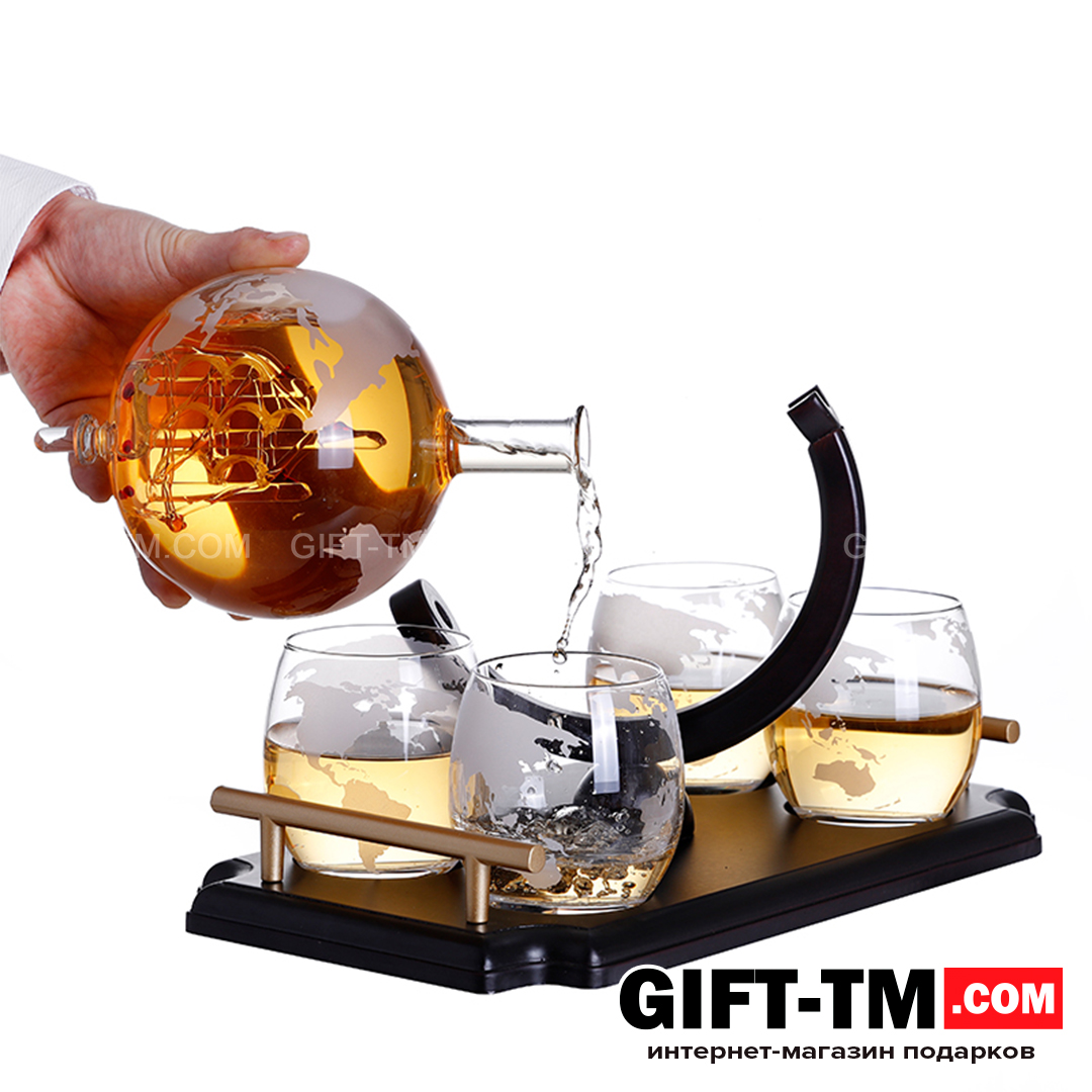 sn01256_4 Набор для напитков «Глобус» + 4 бокала на деревянном подносе — изображение 6