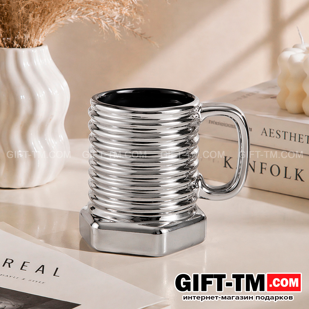 sn01313 Кружка керамическая «Болт» 380 мл, серебро — изображение 1