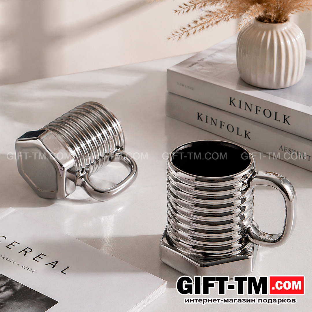 sn01313_2 Кружка керамическая «Болт» 380 мл, серебро — изображение 3